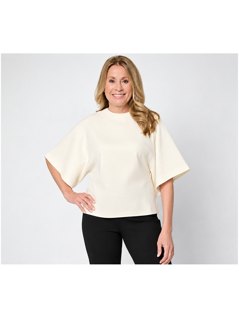Carla Rockmore Collection 100% Cotton Crew Neck Batwing Slv Tee Ivory, XS